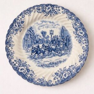 Vintage Johnson Brothers Coaching Scene Blue Transferware Decorative Plate.